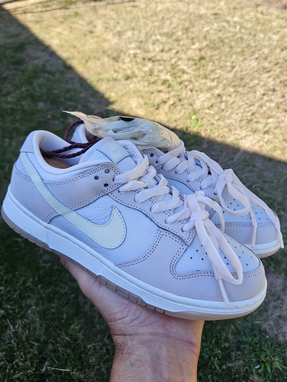 New Nike Women’s Pale Pink Dunk Low-Top Sneakers with Cream Swoosh